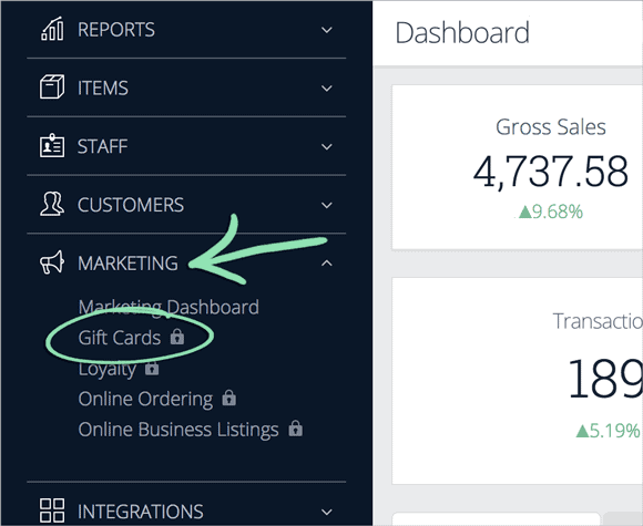 shopkeep backoffice gift cards screenshot