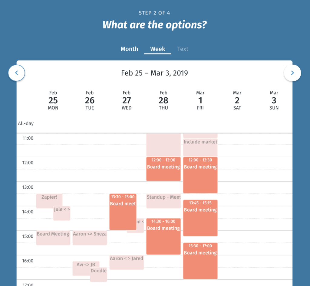 Screengrab of a Doodle Booking Software calendar page