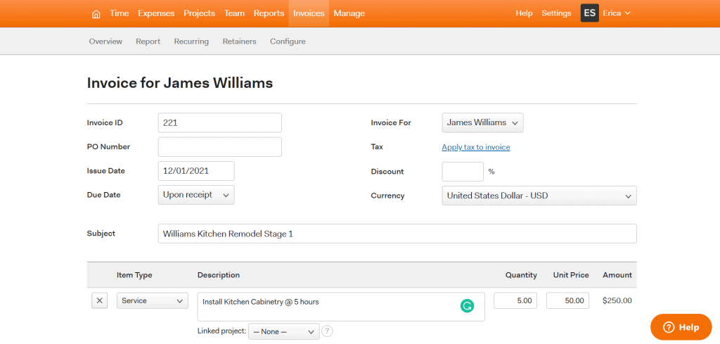 free invoice software harvest