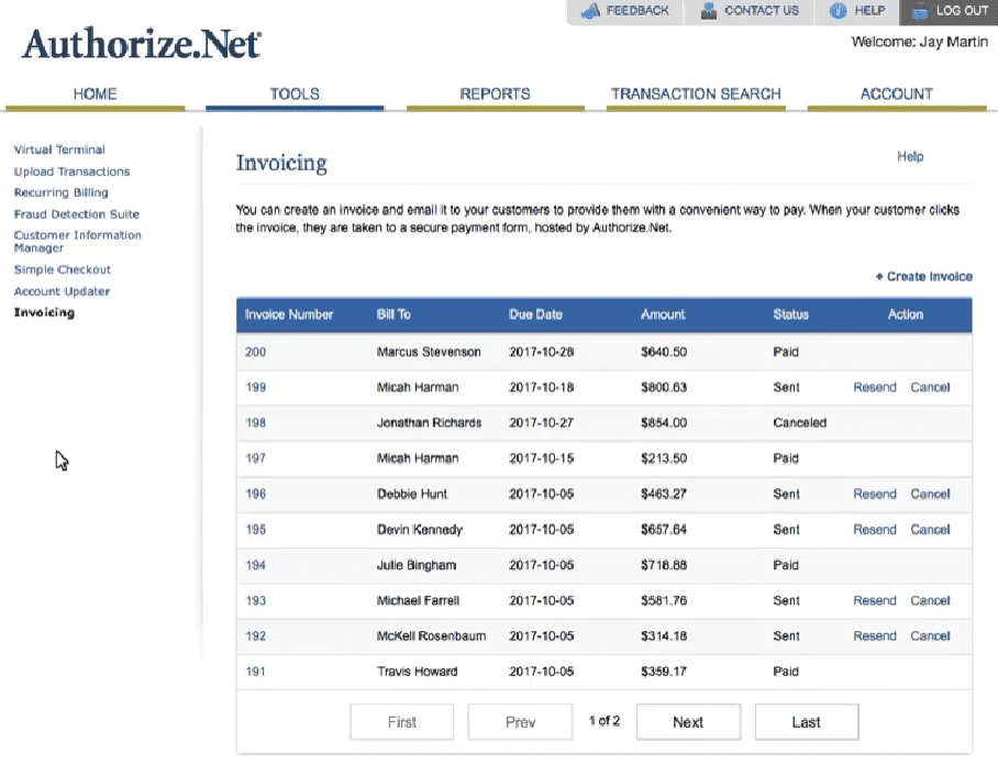 authorize net online invoice payment