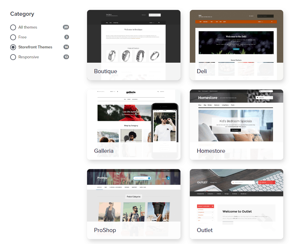 Screengrab of WooCommerce theme samples