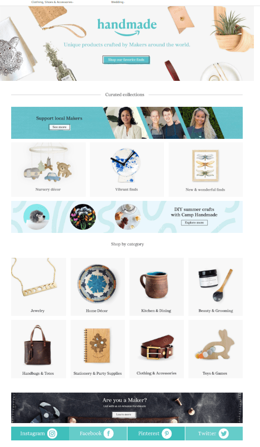 Screengrab of Amazon Handmade landing page