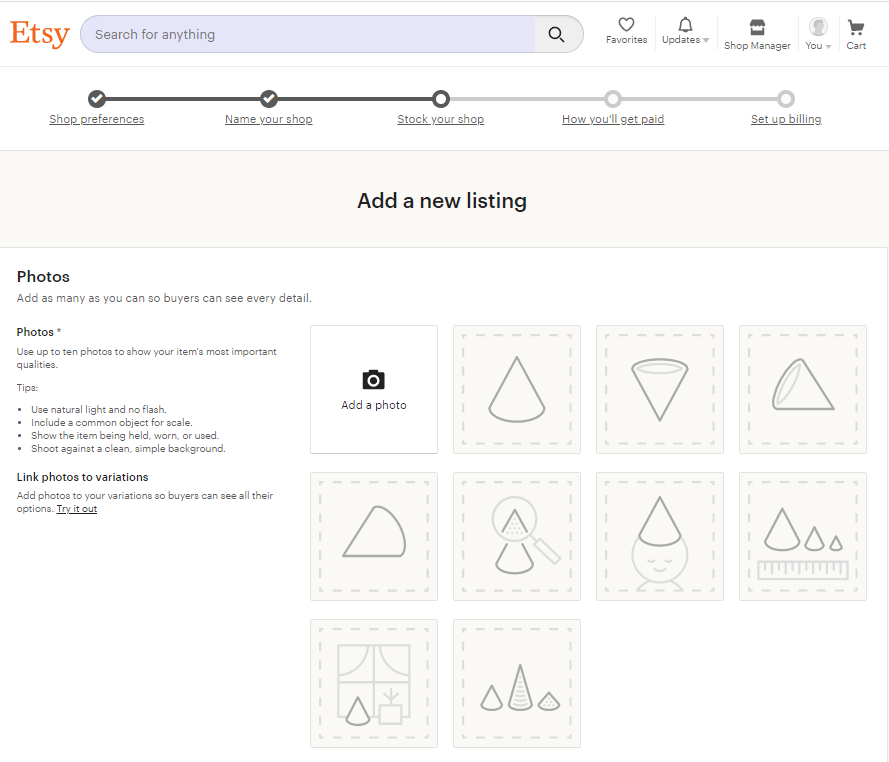Screengrab of Etsy product upload page