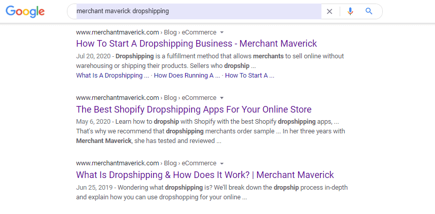 Screengrab of Google search results