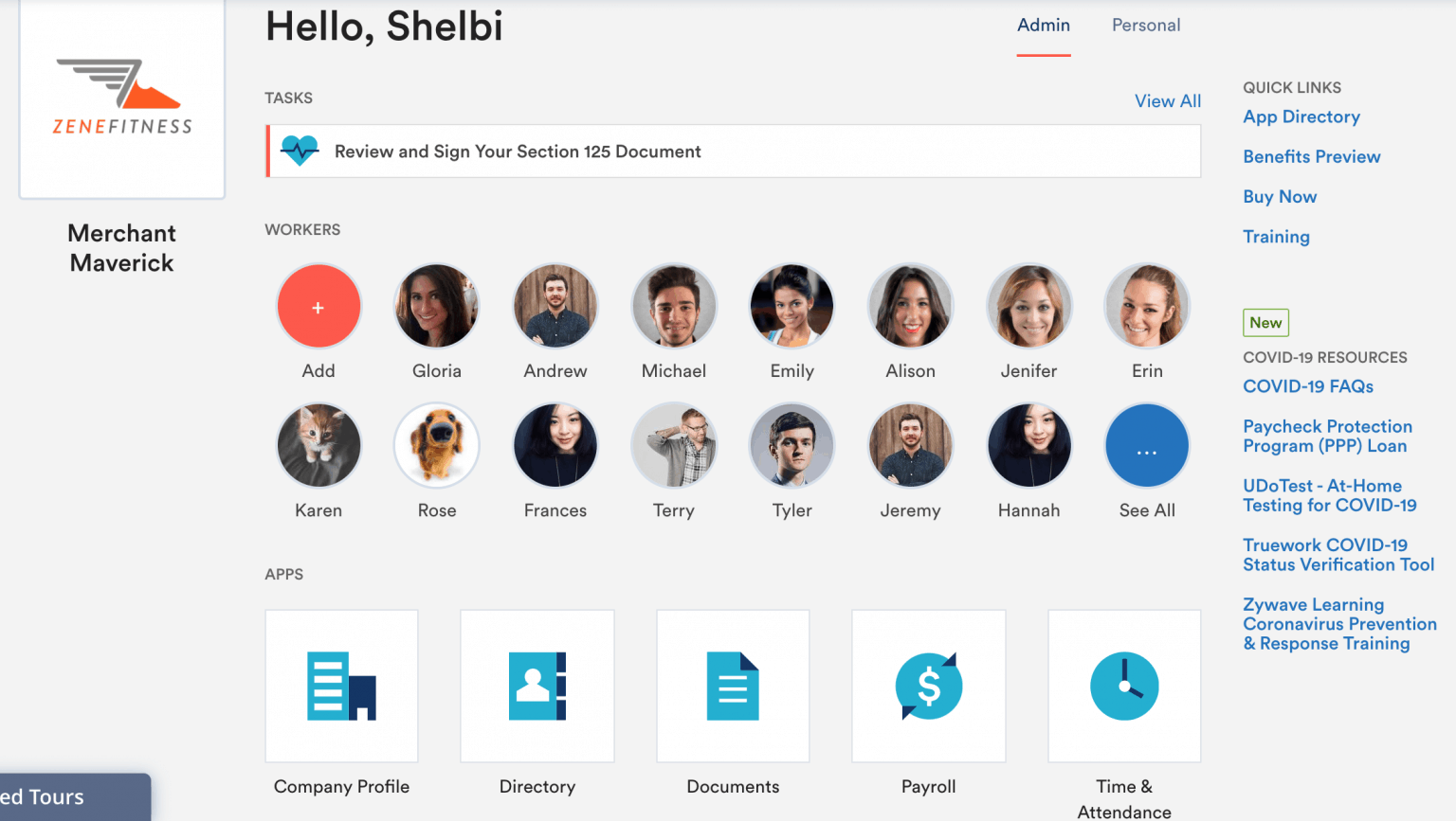 Zenefits dashboard
