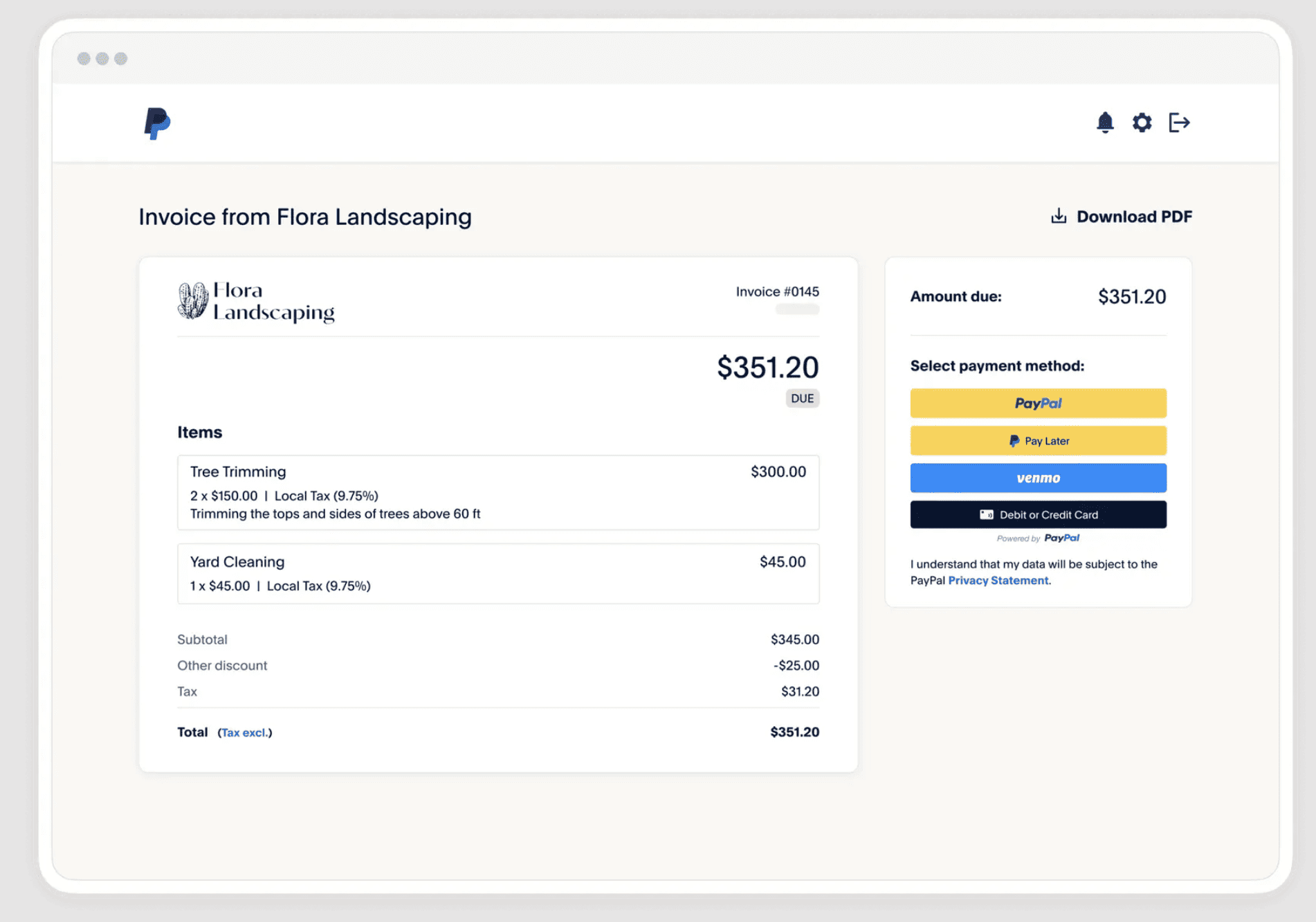 paypal invoice screenshot