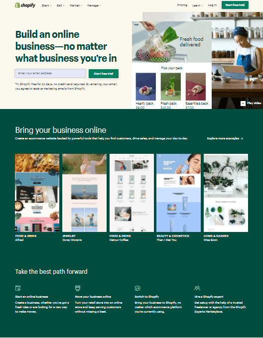 Screengrab of Shopify launch page