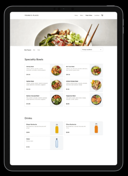 Screengrab of a restaurant menu posted on a Square Online web store