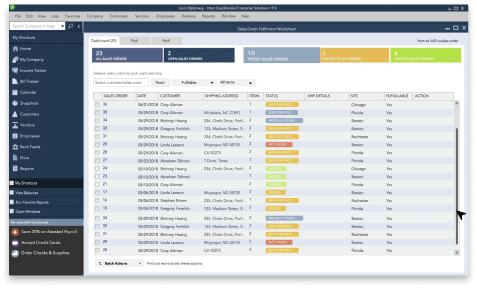 Screengrab of QuickBooks Enterprise inventory management software dashboard