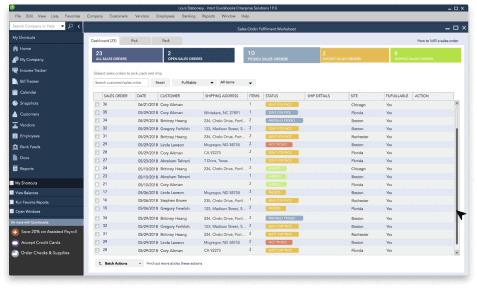 QuickBooks Enterprise software dashboard