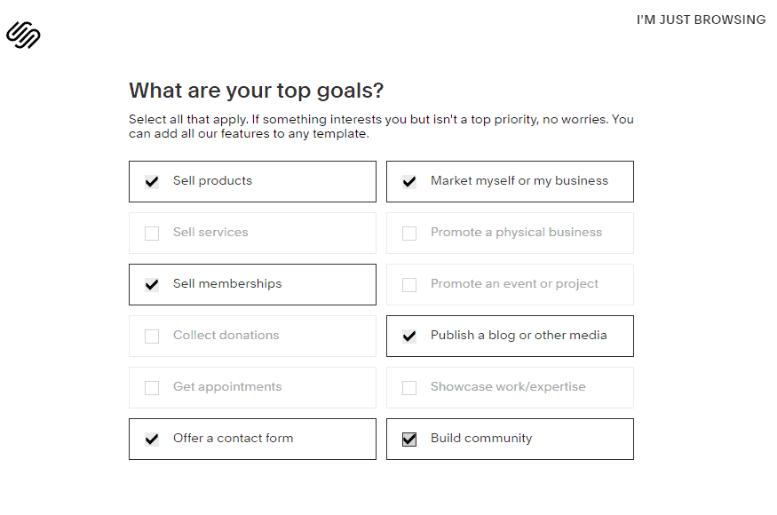 Screengrab showing how to use Squarespace setup to create a Squarespace web store