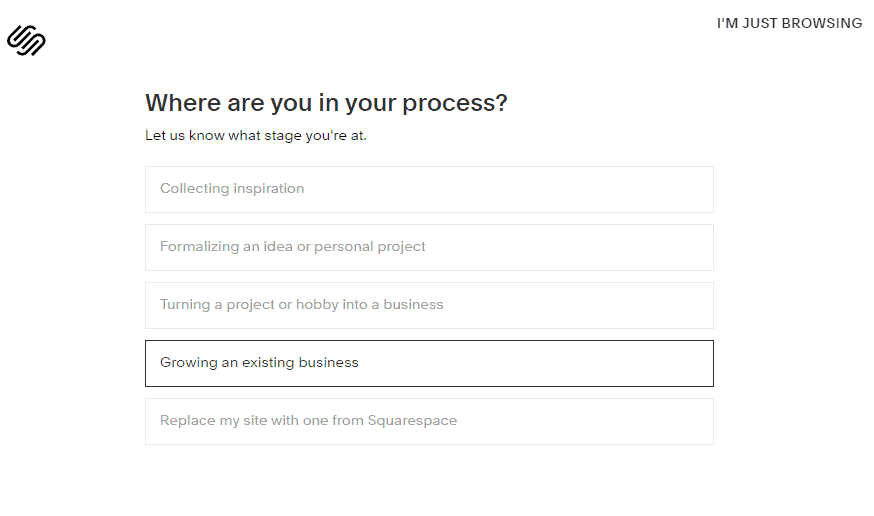 Screengrab showing how to use Squarespace setup to create a Squarespace store