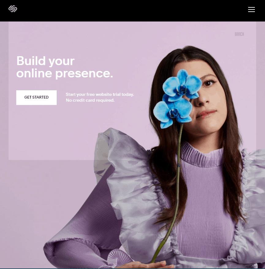Screengrab showing signup page as first step in creating a Squarespace store