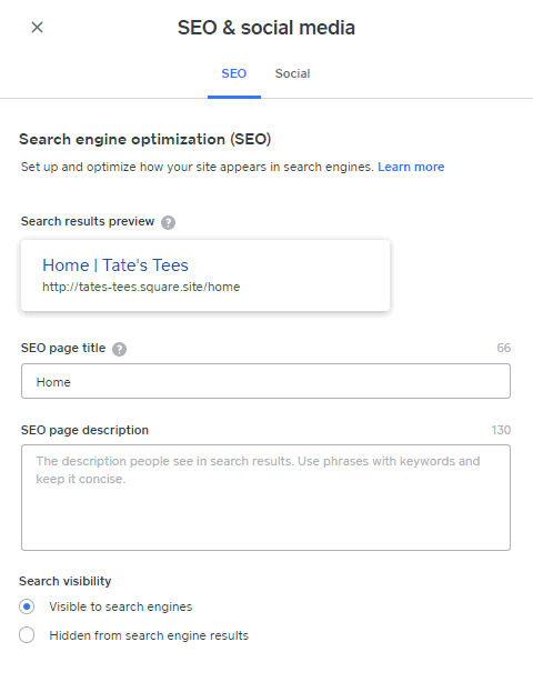 Screengrab of SEO tools you can use to build your Weebly web store
