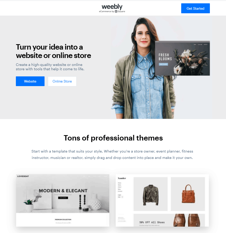 Screengrab showing how to sign up to build a website with Weebly