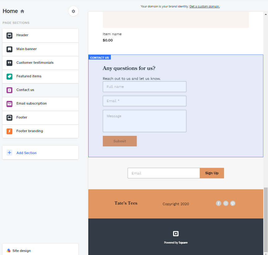 Screengrab showing how to use the admin panel to set up your Weebly store