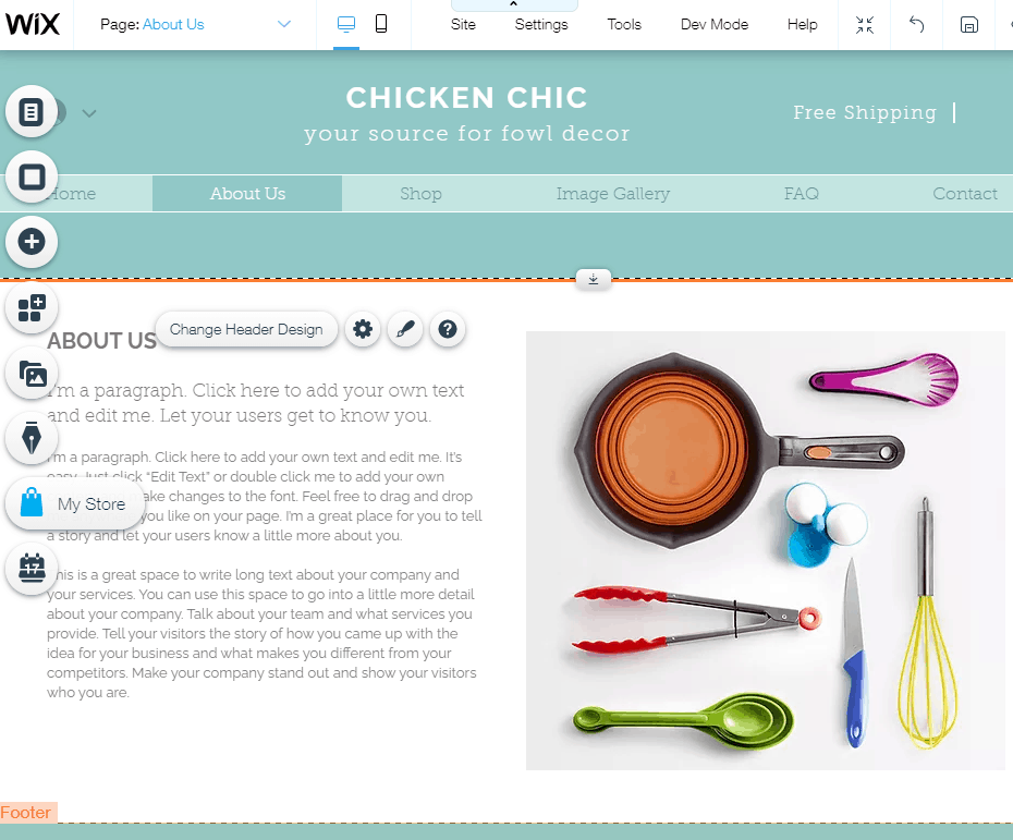 Screengrab showing how to default text appears and how to edit it to create your Wix webpage