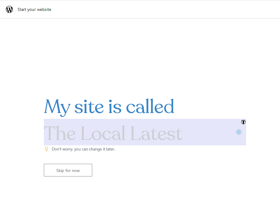 Screengrab showing how to choose a name to start to build your WordPress website