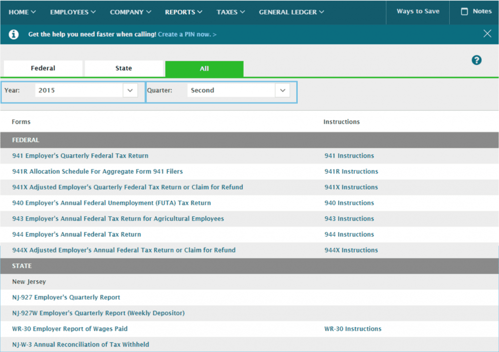 screenshot of ADP's payroll tax dashboard