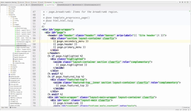 Screengrab of Drupal Bartik theme code