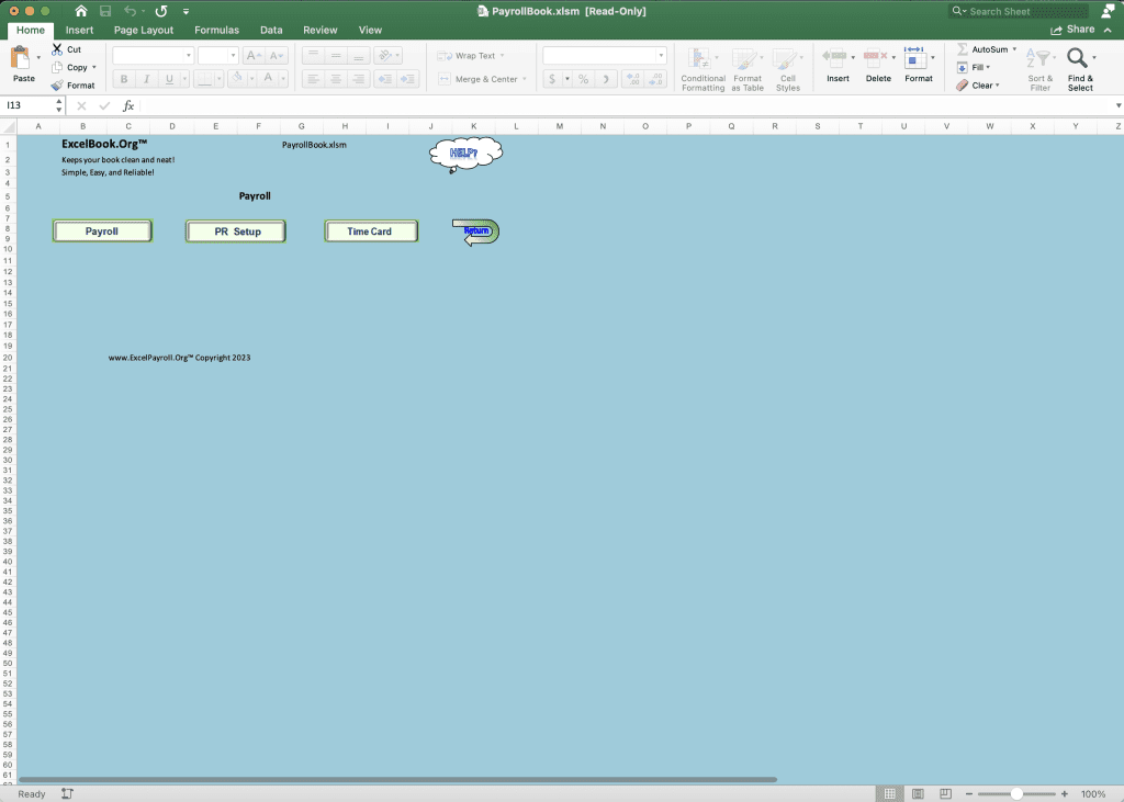 ExcelPayroll Startup Screen screenshot