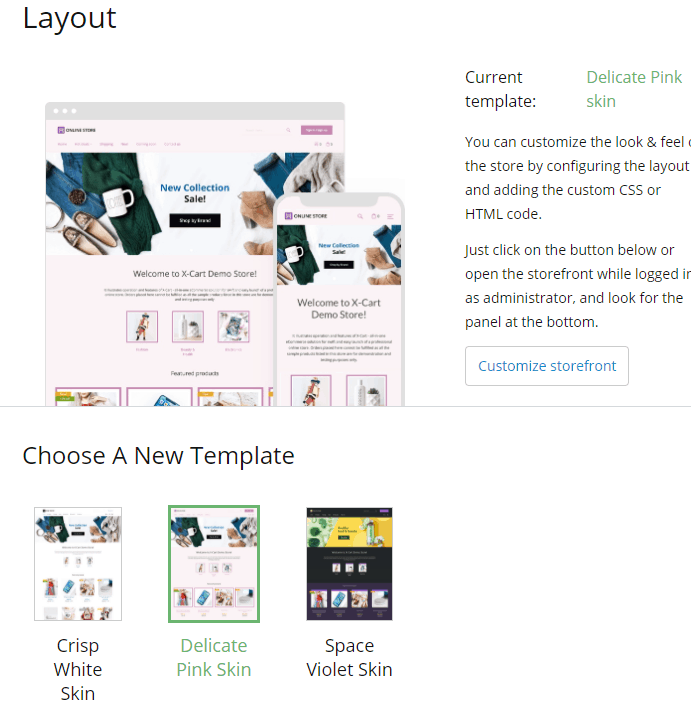 Screengrab showing free X-Cart themes