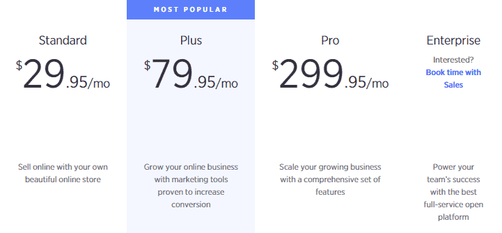 Screengrab of BigCommerce pricing