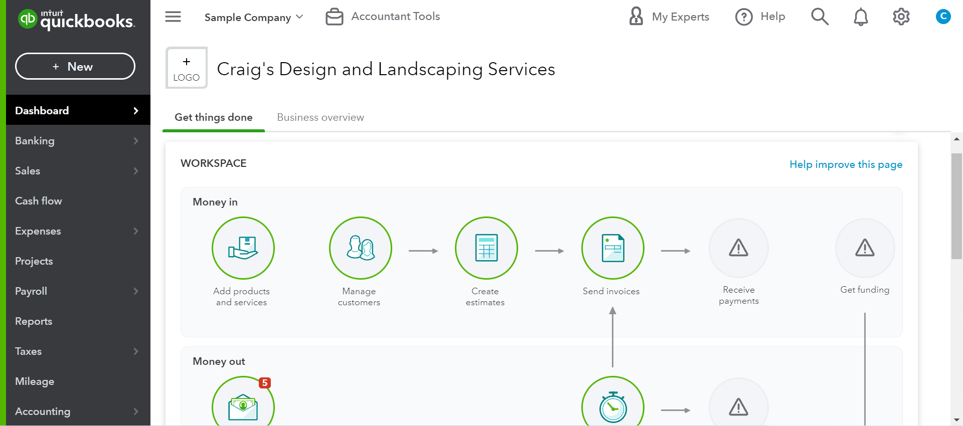 quickbooks online dashboard