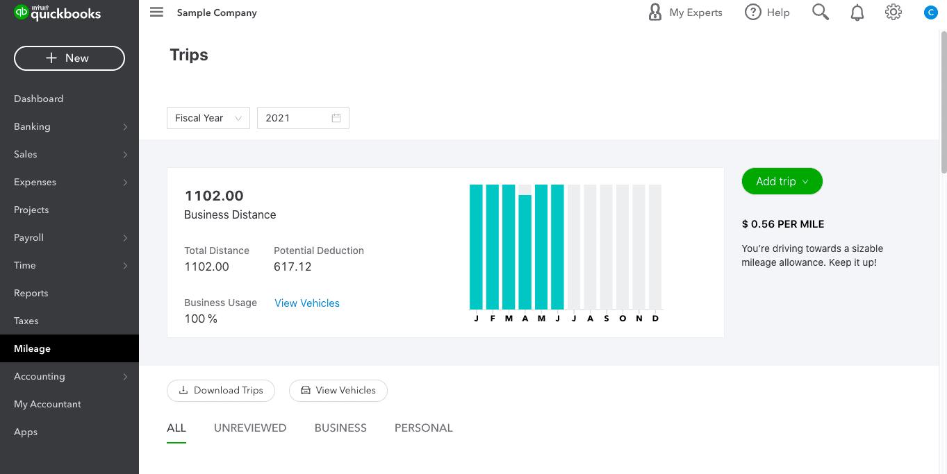 quickbooks online mileage tracking feature