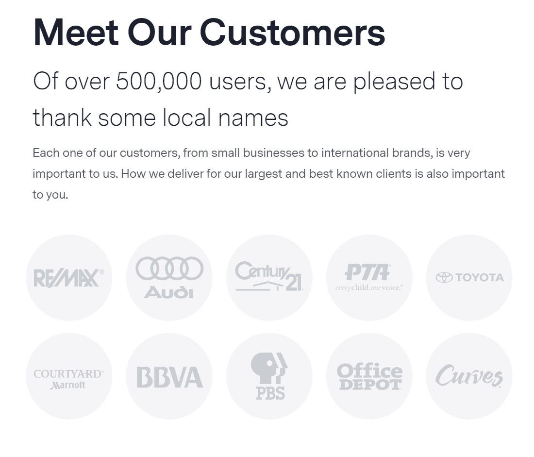 Screengrab of Benchmark Email's top customer list