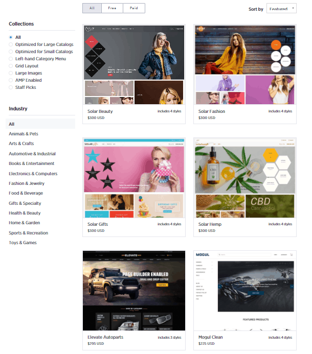 Screengrab of BigCommerce themes