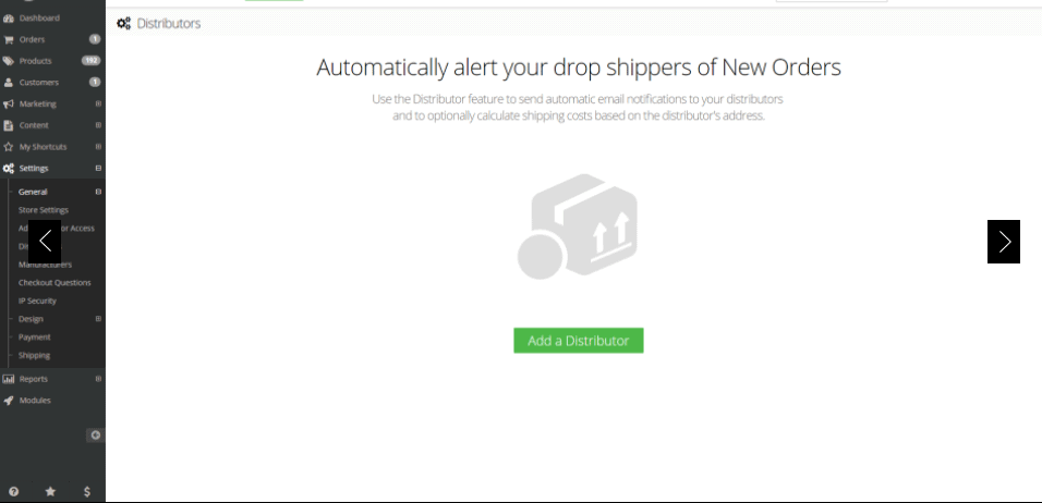 Screengrab of Shift4Shop dropshipping notice