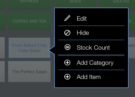 menu edit with cake pos terminal