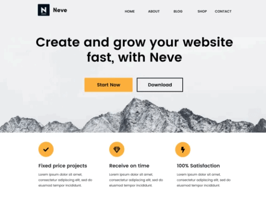 Screengrab of Neve theme for WordPress websites