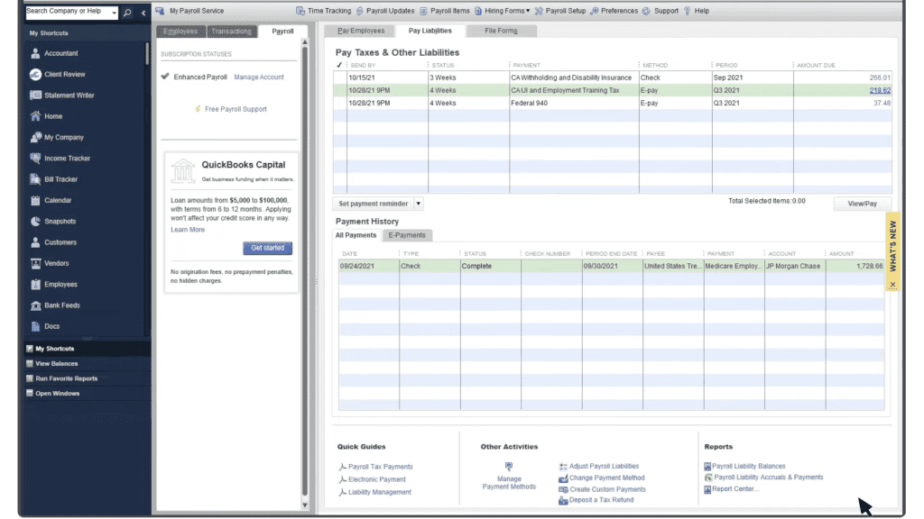 QuickBooks Desktop Payroll tax dashboard