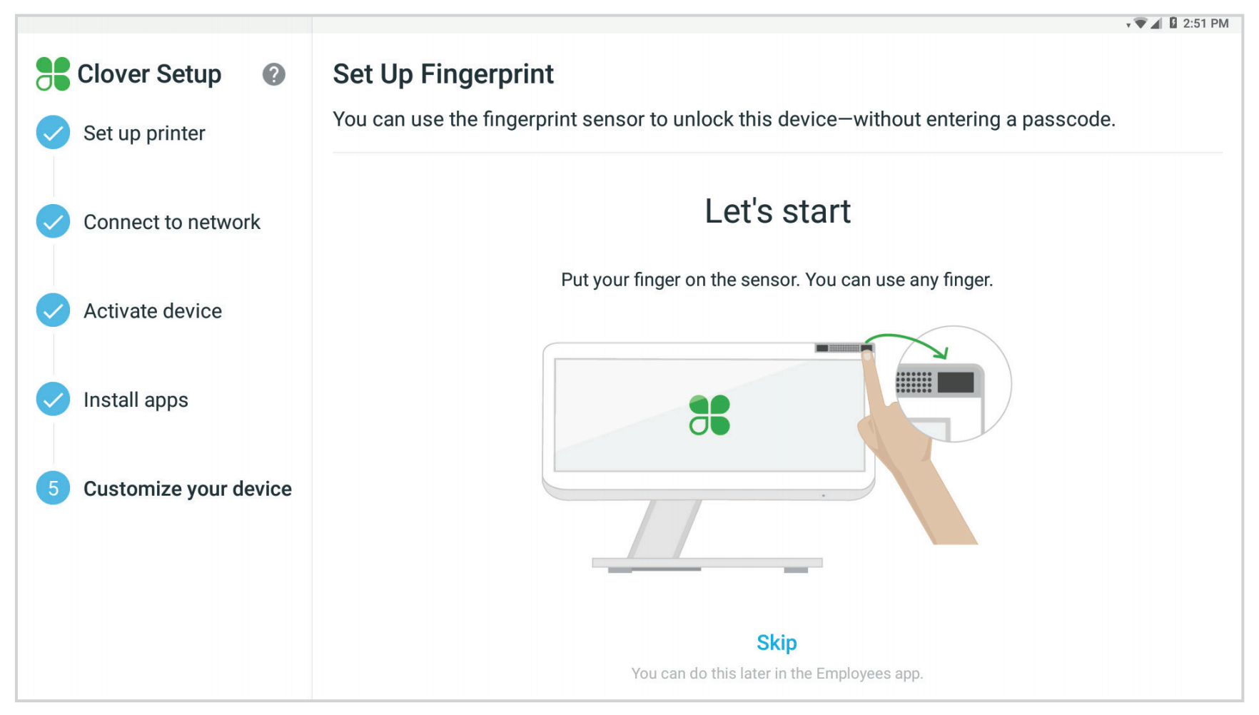 clover station setup screen