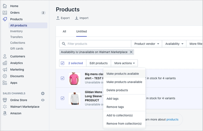 Screengrab of Shopify's Walmart app