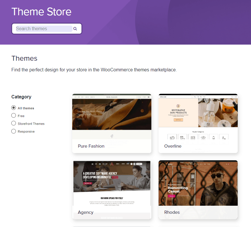 Screengrab of WooCommerce theme store