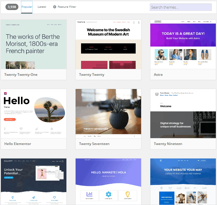 Screengrab of WordPress theme store
