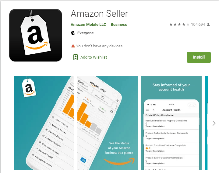 Screengrab of Amazon Seller app