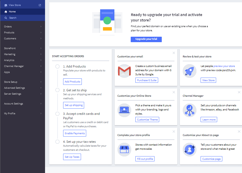 Screengrab of BigCommerce admin panel