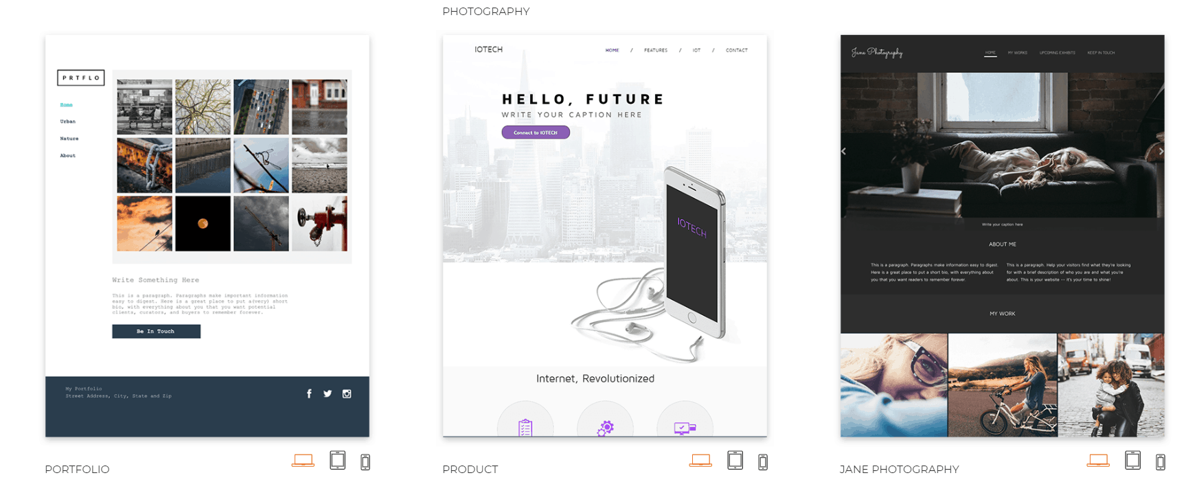 Screengrab showing a sampling of Duda's art-focused templates