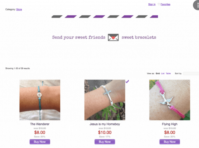 Screengrab of Ecwid storefront