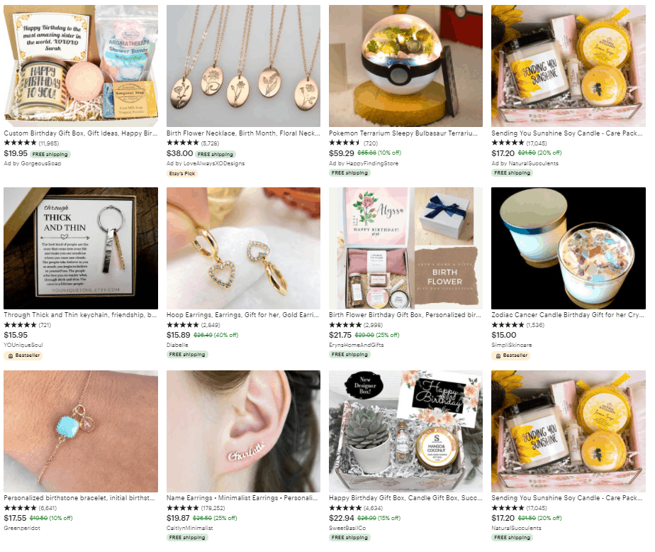 Screengrab of Etsy jewelry page