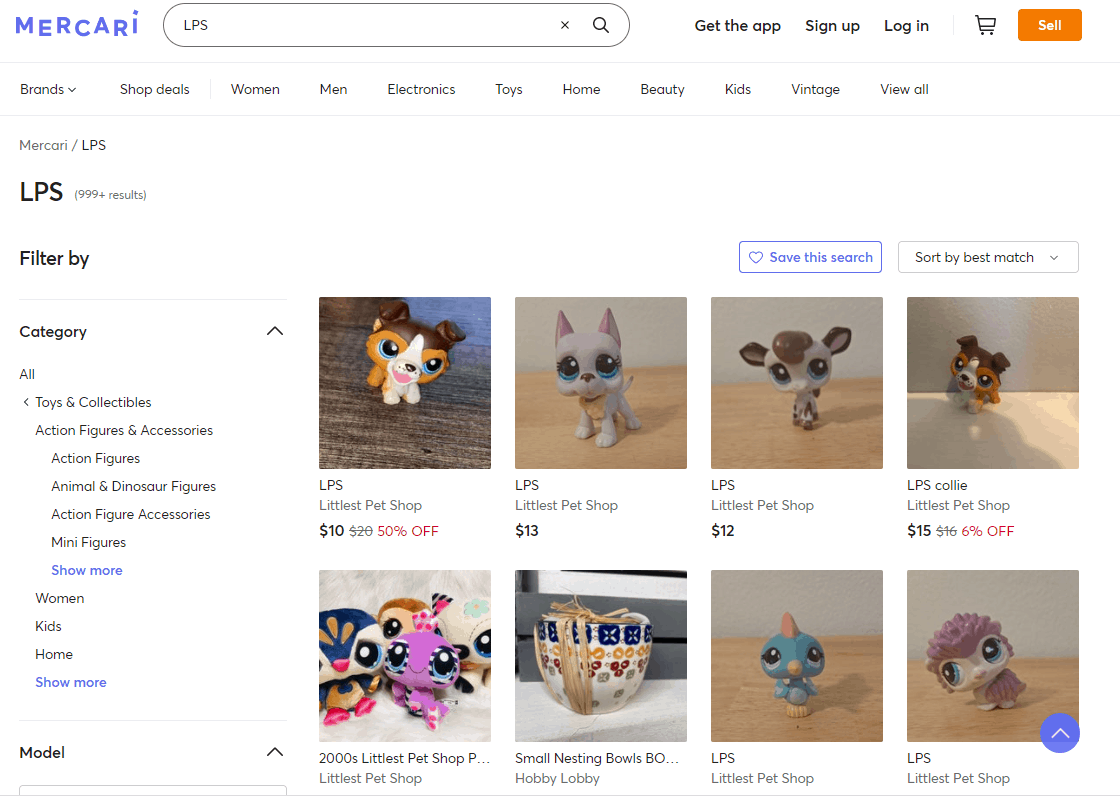 Screengrab of Mercari search