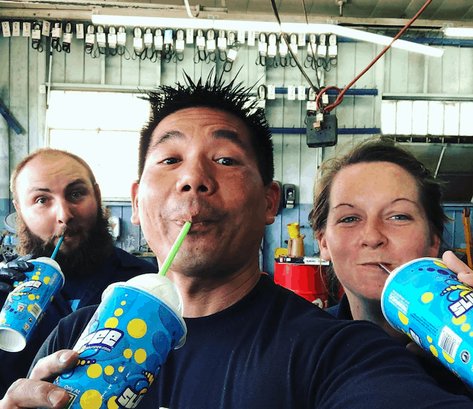 mechanics drinking slurpees