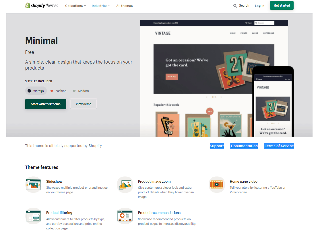 Screengrab of Shopify's Minimal theme