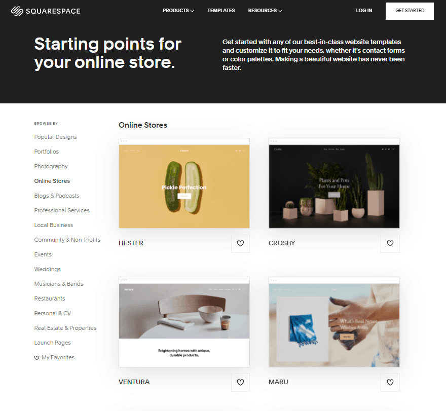 Screengrab of Squarespace theme options