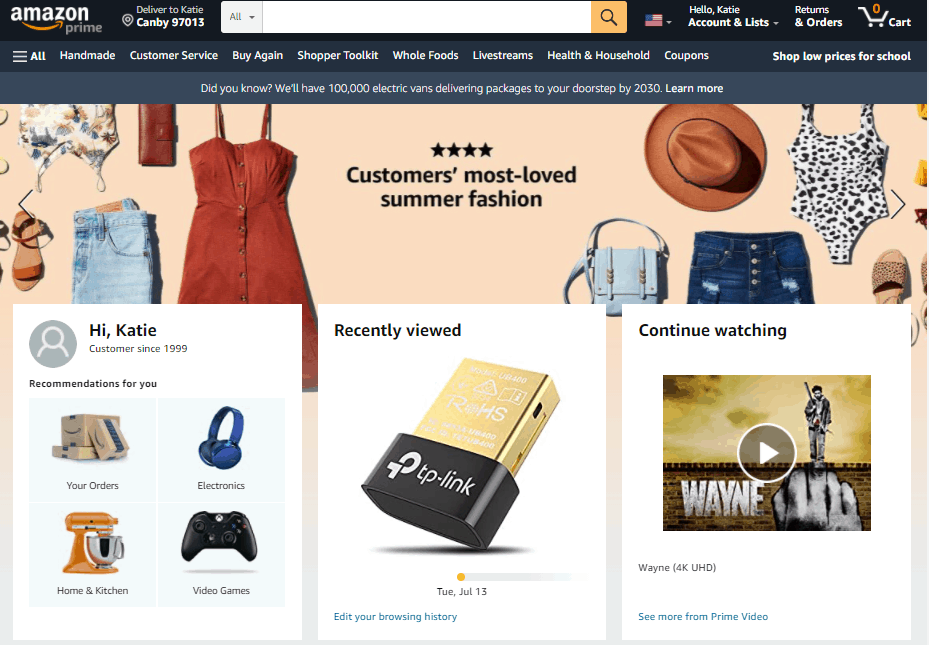 Screengrab of Amazon home page