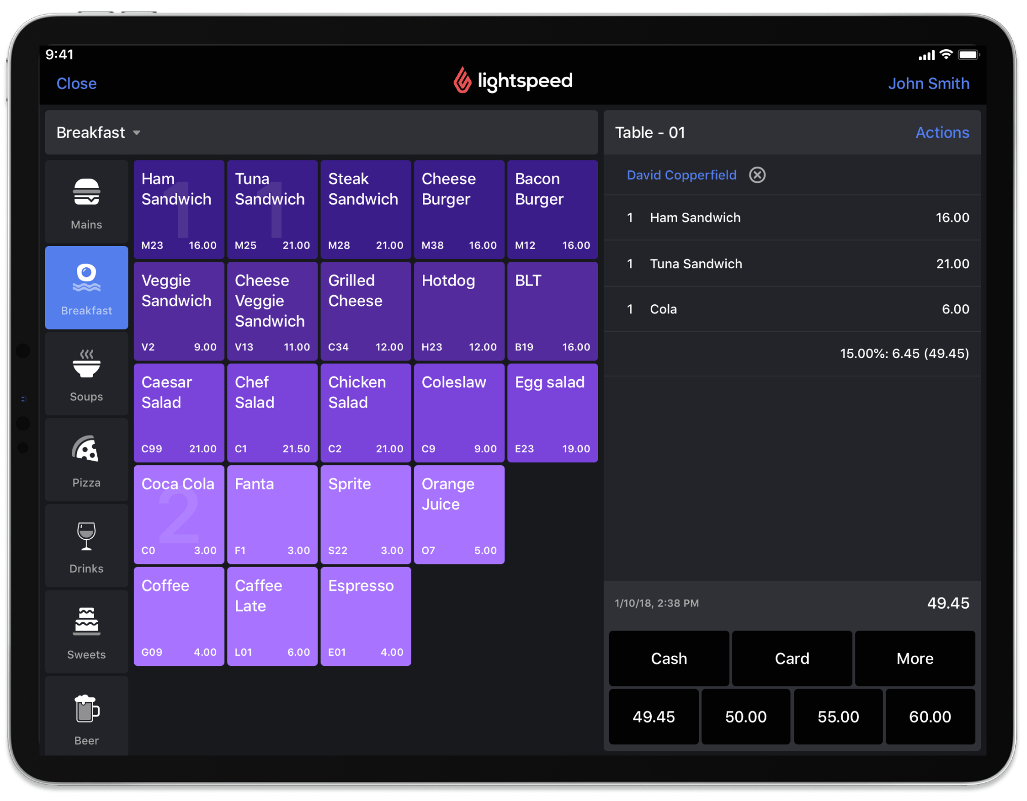 lightspeed restaurant quick serve screen on ipad